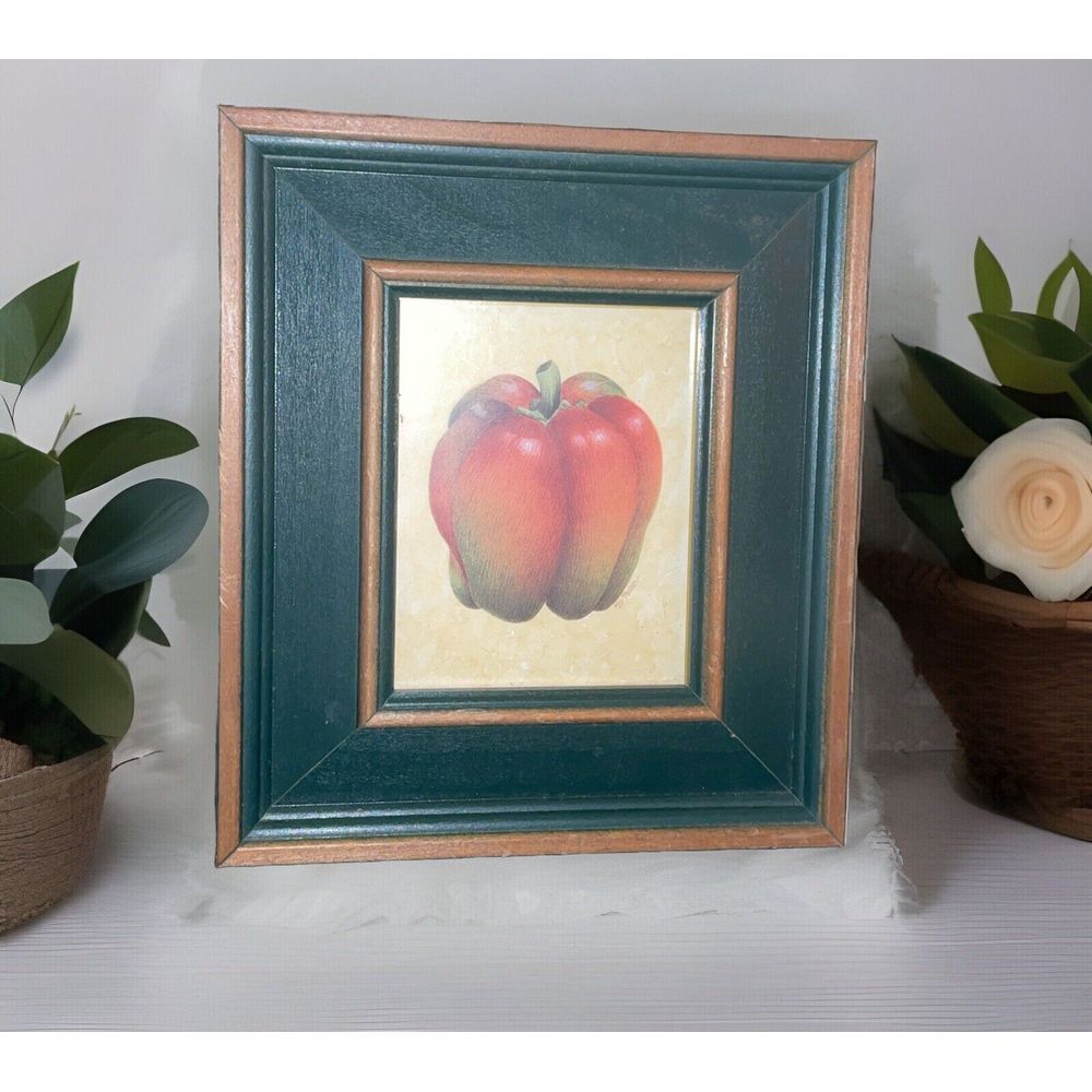 Wood Framed Pepper✨ Cottage Core‎ Farmhouse Green ✨Vintage Signed Print